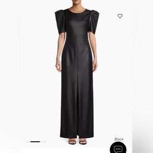 Black Puff Sleeve Crew Neck Gown for Wedding Guests